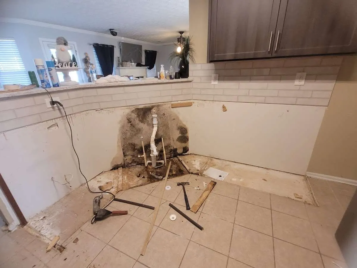 Mold behind wall with plumbing during Flood Damage Cleanup in Waldwick